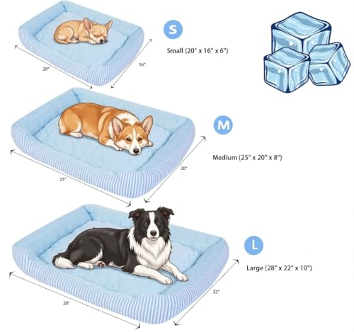 Cooling Dog Bed for Large Medium Small Dogs, Breathable Dog Cooling Mat with Self Cooling Ice Silk Fabric, Washable Summer...