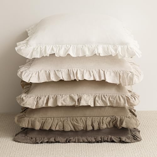Foindtower Set of 2 Decorative Soild Fringe Ruffle Throw Pillow Covers Soft Boho Farmhouse Cushion Cover Cozy Accent Retro...
