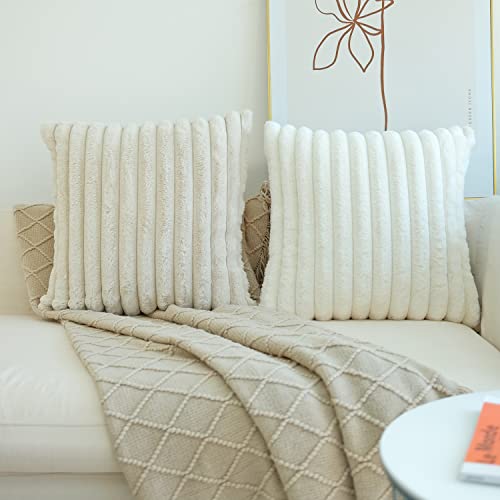 JOJUSIS Pack of 2 Faux Fur Plush Decorative Throw Pillow Covers Couch Cushion Case Soft Pillowcases (White, 18 x 18-Inch)