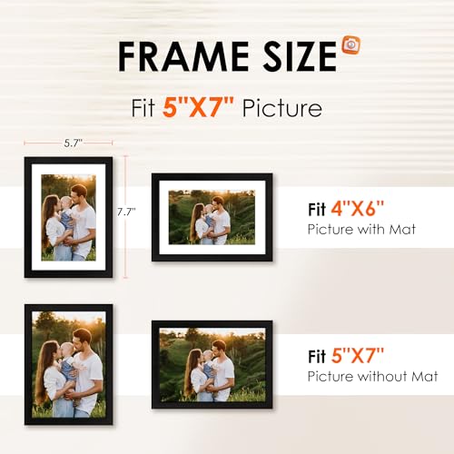 FIXSMITH 5x7 Picture Frame Set of 2, Photo Frame with HD Plexiglass, Display Pictures 4x6 with Mat or 5x7 Without Mat Mult...