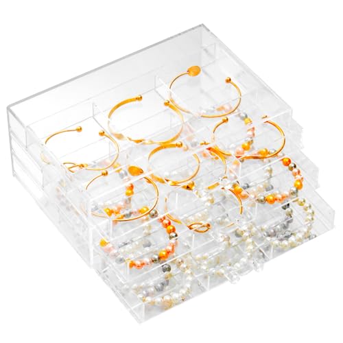 SPAKOWN Earring Organizer, Acrylic Earring Box Large 18 Compartments Jewelry Holder Organizer with 3 Drawers Stackable Ear...