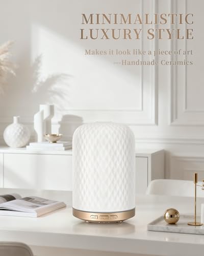 Essential Oil Diffuser - 2.4MHz Ultrasonic Ceramic Diffuser with Pulse/Continuous Mist & Night Light, Waterless Auto-Off, ...