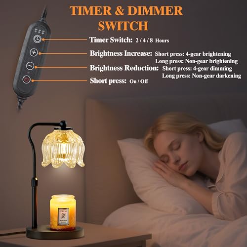 CASTLELIFE Candle Warmer Lamp with Timer & Stepless Dimming, Height Adjustable Electric Wax Warmer for Jar Candles, Flower...