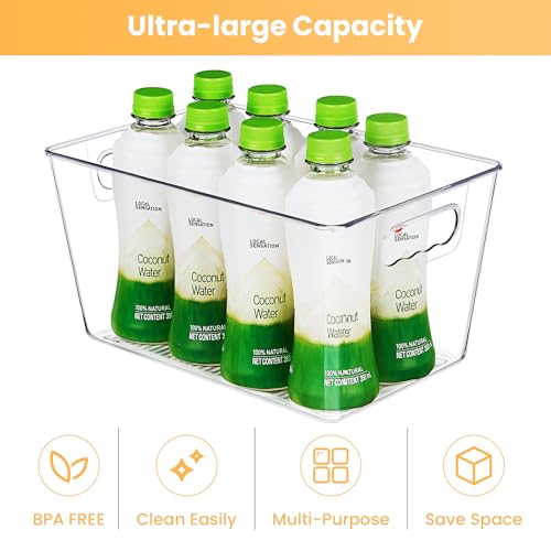 YIHONG 6 Pack Clear Pantry Organizer Bins, Plastic Containers with Handle for Kitchen,Freezer,Cabinet,Closet,Bathroom Unde...