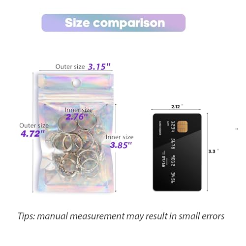 100Pcs Holographic Packaging Bags, 3.1x4.7 inch Resealable Foil Pouch Mylar Sample Bag Great for Small Business and Party ...