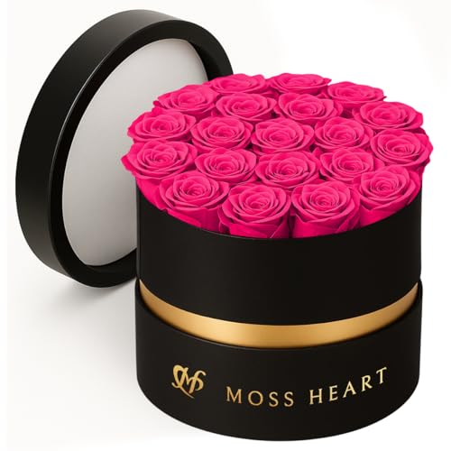 Moss Heart 20 Mini Preserved Roses, Round Luxury Gift Box, Real Forever Roses Last 1+ Year, Premium Romantic Gift for Wome...