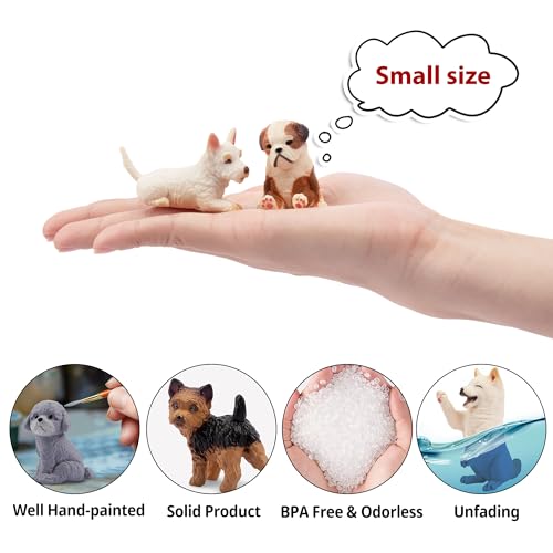 EYSCOTA 12PCS Dog Figurines, Realistic Plastic Puppy Figurines, Hand Painted Emulational Tiny Dogs Animals Toy, Dog Cake T...