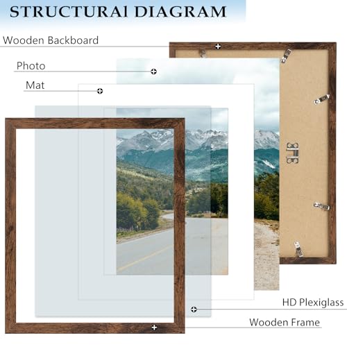 QOTIB 11x14 Picture Frame with 8x10 Mat Deep Brown, Display 8x10 with Mat or 11x14 Without Mat, Wood 11 by 14 Photo Frame,...