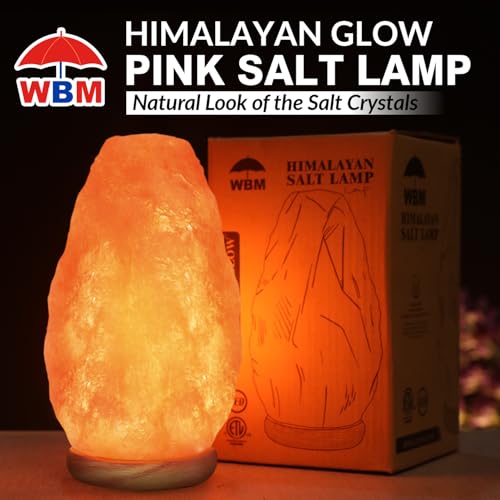 WBM Salt Lamp - USB Himalayan Salt Lamp with Touch Dimmer Control, Natural Pink Crystal, 5-7 lbs, Wooden Base, LED Bulb, R...