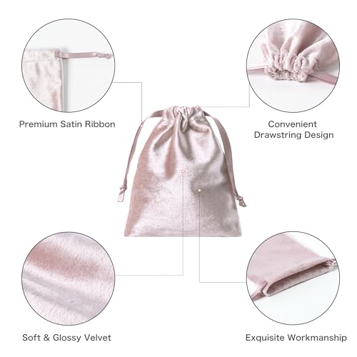 QIANF 12pcs Rose Pink Velvet Drawstring Bags 3x4 inches Glossy Small Velvet Cloth Gift Bags Jewelry Pouches for Storage We...