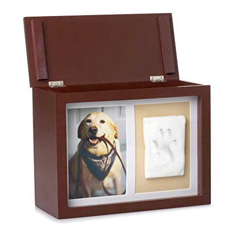 Pearhead Pet Photo Memory Box and Impression Kit for Dog or Cat Paw Print, Clay Paw Print Urn, Pet Memorial, Espresso