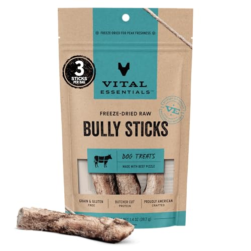 Vital Essentials Freeze Dried Bully Sticks Dog Treats | Premium Quality, Long Lasting | Grain Free Treats for Dogs, (3 Cou...