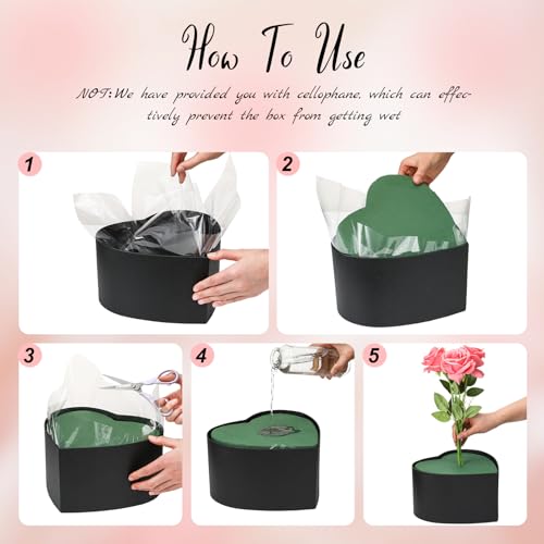 Nuenen Heart Gift Boxes with Lid & Floral Foam Set, Flower Gift Box with Clear Cellophane 9.8 x 9 x 5 Inches for Mother's ...