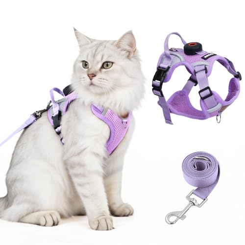 Cat Harness and Leash Set with AirTag Holder, Upgraded Escape Proof Adjustable Vest with Lead for Large Cat Small Dog Pupp...