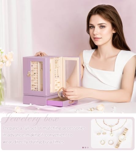 Enthralite Jewelry Box large for Dresser: Women Necklace Ring Storage Organizer with Compartments - Elegant Earring Holder...