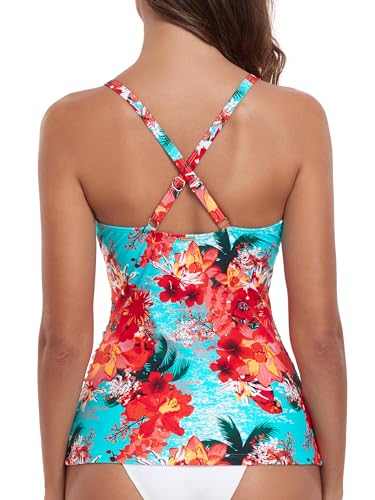 RELELCIGA Women’s Tankini Top V Neck Ruched Tummy Control Bathing Suit Top