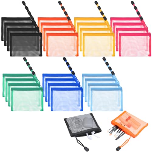 Yuanan 28 Pcs Mini Mesh Zipper Pouch, Visible Small Zipper Pouch, Small Pouches for Purse, Colorful Nylon Makeup Organizer...