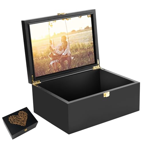 EVA murmure Larger Wooden Memory Keepsake Boxes With Hinged Lids and a photo frame inside the lid - Decorative Storage Box...
