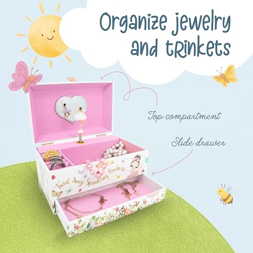The Memory Building Co Ballerina Musical Jewelry Box Plays Classic Melody, Storage Organizer Music Box for Kids Ages 6-12,...