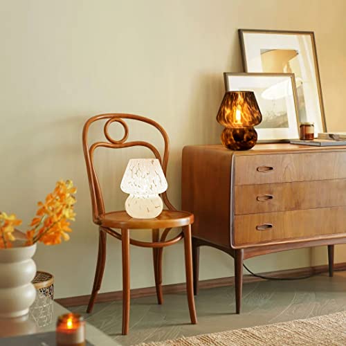 ONEWISH Mushroom Lamp Small Vintage Table Lamp for Bedroom Nightstand, Bedside Lamp Translucent Glass Stepless Dimmable, M...