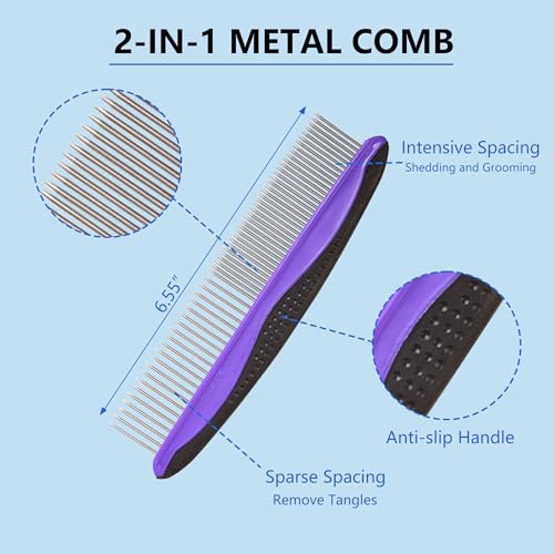 EAFBAO 5-in-1 Dog & Cat Extra Long Pin Grooming Kit Slicker Brush for Large Dogs Cats Remove Loose Fur, Undercoat Brush fo...