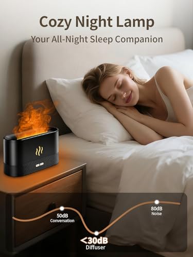 Flame Essential Oil Diffuser, 180ml Aromatherapy Diffuser with 7-Color LED Lights, Auto Shut-Off, Ultrasonic Cool Mist Hum...