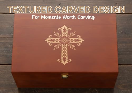 InnoBeta Christian Gifts Keepsake Box with Cross, Wooden Storage Boxes, Decorative Organizer with Lid for New Couples Memo...