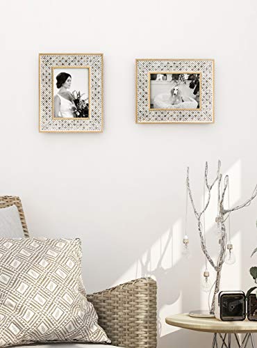 Afuly 5x7 Picture Frame Boho Picture Frames 3D Cross Pattern Distressed Moroccan Photo Frame Wall Desk Bohemia Home Office...