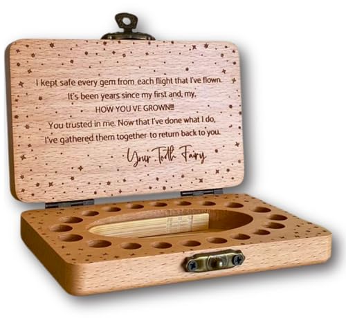 Tooth Fairy Keepsake Box for Girls & Boys, Tooth Fairy Box for 20 Baby Teeth, Wooden Tooth Storage & Saver Box for Lost Te...