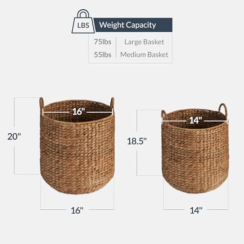 Best Choice Products 2-Piece Round Nesting Baskets W/Handles, Handwoven Water Hyacinth, Plant Holder, Laundry Basket, Stor...
