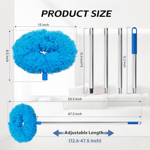 DRQ Ceiling Fan Cleaner Duster, Reusable Microfiber Duster with Extension Pole, 13 to 48 Inch Fan Blade Cleaner, Removable...