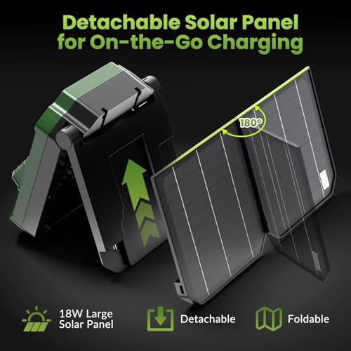 26800mAh Portable Fan Rechargeable with 18W Detachable Solar Panel, Quiet Battery Powered Camping Fan Cordless with LED La...