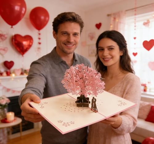PENTA ANGEL Handmade Cherry Blossom Card Pop Up 3D Flower Romantic Love Letter Greeting Anniversary Wedding Valentine Birt...