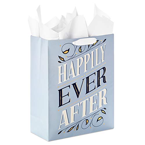 Hallmark 15" Extra Large Gift Bag with Tissue Paper (Happily Ever After) for Weddings, Engagements, Bridal Showers, Vow Re...