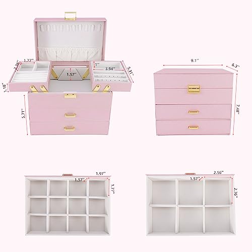 Dajasan Jewelry Organizer Box, Large Jewelry Boxes for Girls, Space-Saving 4 Layers Jewelry Storage Case with Drawer, Gift...