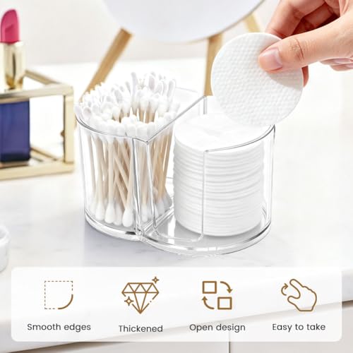 Axrivonte Qtip Holder Dispenser,Dual-Compartment Cotton Swab & Cotton Pad Organizer with Removable Dustproo-f Lid,Compact ...