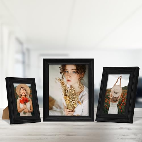 iRahmen 8x10 Picture Frame Set of 4, Black Frame with HD Glass, Wooden Photo Frames for Wall Mount and Tabletop Display