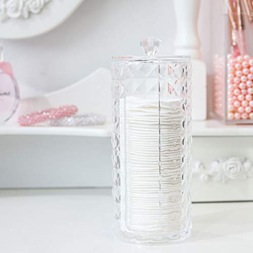 Luxspire Acrylic Makeup Cotton Round Holder, Clear Diamond Pattern Cotton Pads Organizer Container Display Stand Cosmetic ...