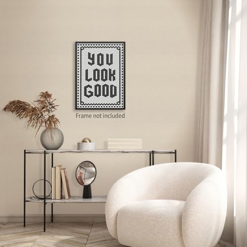 OMANI Black and White Quotes Wall Art Trendy Minimalist You Look Good Poster Funky Hexagon Tile Canvas Prints for Living R...