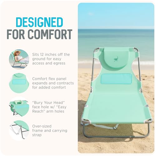 Ostrich the Ladies Comfort Lounger with Chest Support, Foldable and Portable Reclining Outdoor Patio Beach Lawn Camping Po...