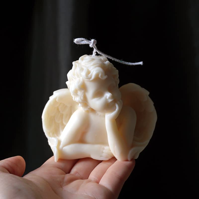 Angel 2 Pack Soy Scented Hand Carved Aesthetic Candles for Home Decor (Milk White)