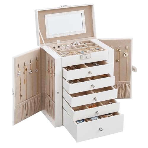SONGMICS 6-Layer Jewelry Box Organizer with 5 Drawers, Jewelry Storage Case with Lock and Mirror, Large Storage Capacity, ...