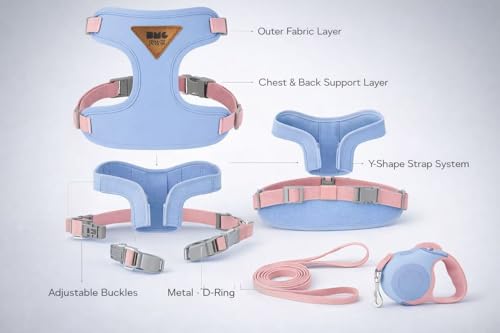 Cat Harness and Retractable Leash Set – Escape-Proof Adjustable Soft Air-Mesh Vest with Reflective No-Choke Design, Heavy-...