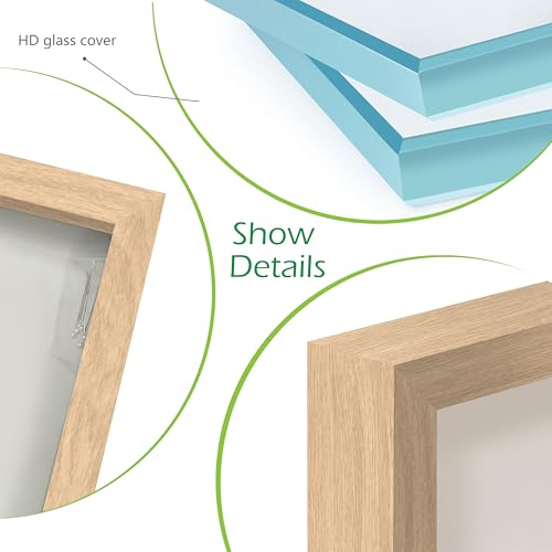 FrameWorks 11” x 11” Natural Oak Wooden Shadow Box Frame – Display Case with Soft Felt Back, Memory Box with Tempered Glas...