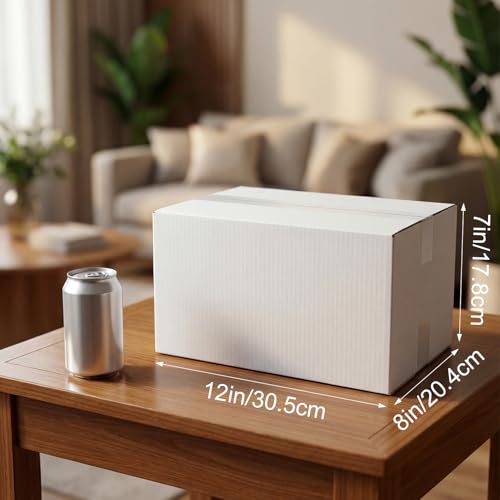Hoikwo 15 Packs 12x8x7 Large Thin Shipping Boxes, White Big Corrugated Cardboard Box Set for Small Business for Packaging ...