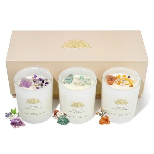 AVACONCEPT Crystal Infused Soy Wax Candle Gift Set Aromatherapy Scented Candles with Healing Crystals Natural Hand-Poured ...