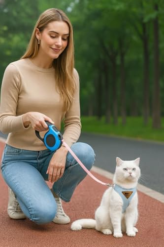 Cat Harness and Retractable Leash Set – Escape-Proof Adjustable Soft Air-Mesh Vest with Reflective No-Choke Design, Heavy-...
