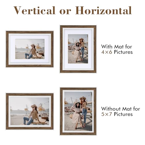 Daofary 5x7 Picture Frame Set of 6, vintage picture frames Rustic Farmhouse Photo Frame, Display 4x6 with Mat or 5x7 Witho...