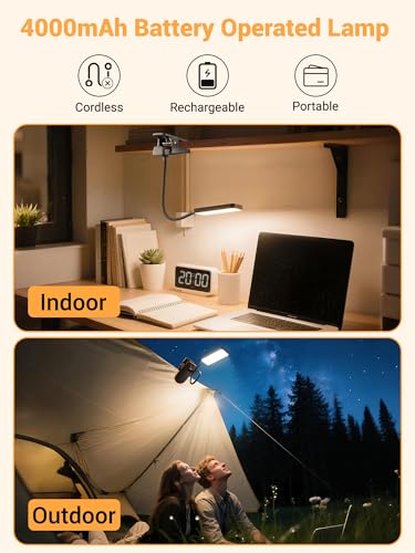 ReinHoo Clip on Light,9 Brightness+5 Color Rechargeable Desk Lamp,4000mAh Battery Operated Lights,450 Lumen 48 LED Desk La...