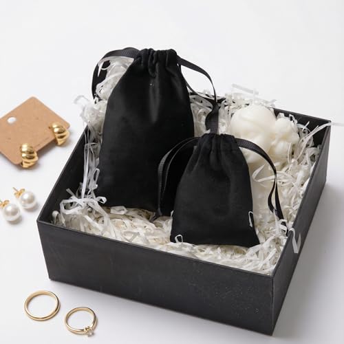 QIANF 12pcs Black Velvet Drawstring Bags 3x4 inches Small Velvet Cloth Gift Bags Jewelry Pouches for Storage Wedding Party...